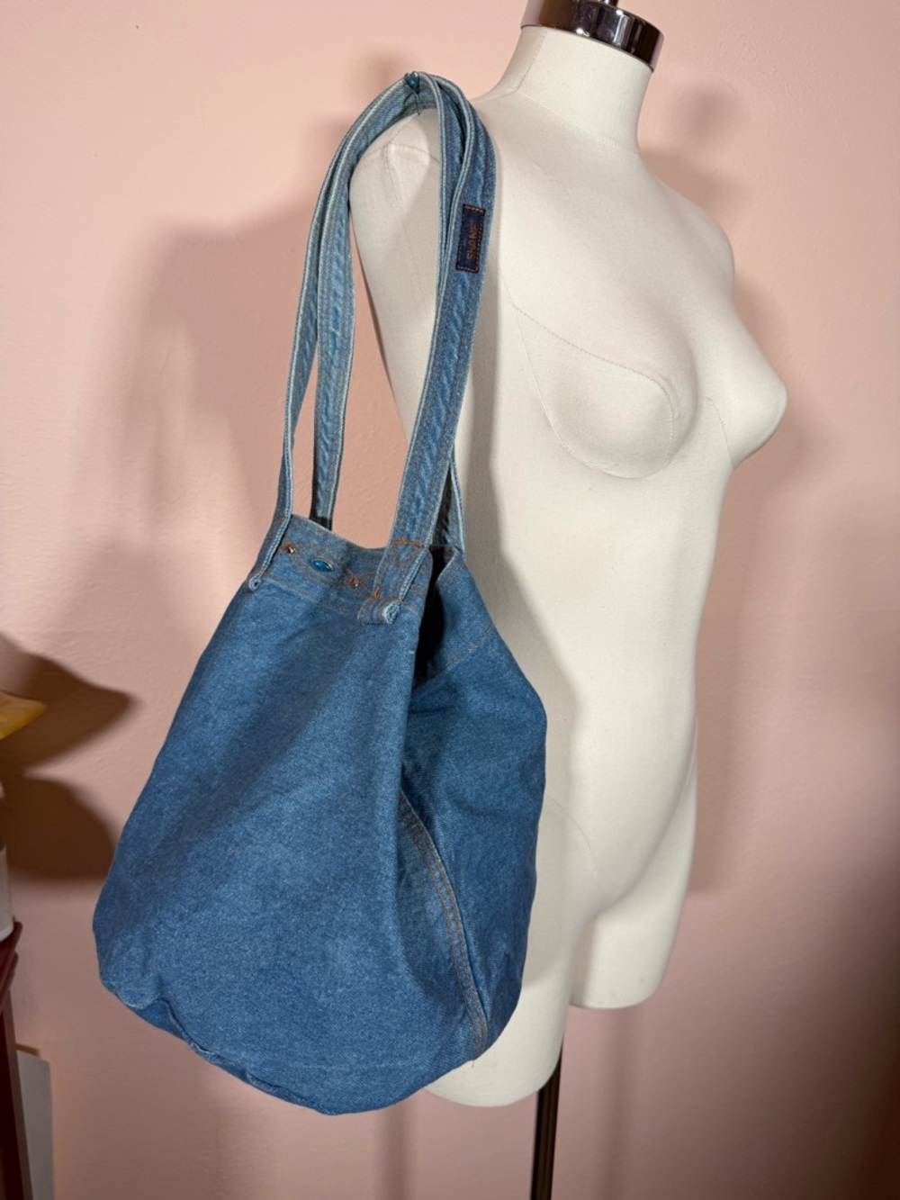 Vintage 1980’s Denim Southwestern Studded Festival Bucket Tote Bag - Picture 17 of 17